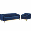 Modway Valiant Vertical Channel Tufted Performance Velvet Sofa and Armchair Set EEI-4140-NAV-SET Navy