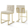 Modway Privy Gold Stainless Steel Upholstered Fabric Counter Stool Set of 2 EEI-4154-GLD-BEI Gold Beige