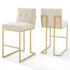 Modway Privy Gold Stainless Steel Performance Velvet Bar Stool Set of 2 EEI-4157-GLD-BEI Gold Beige