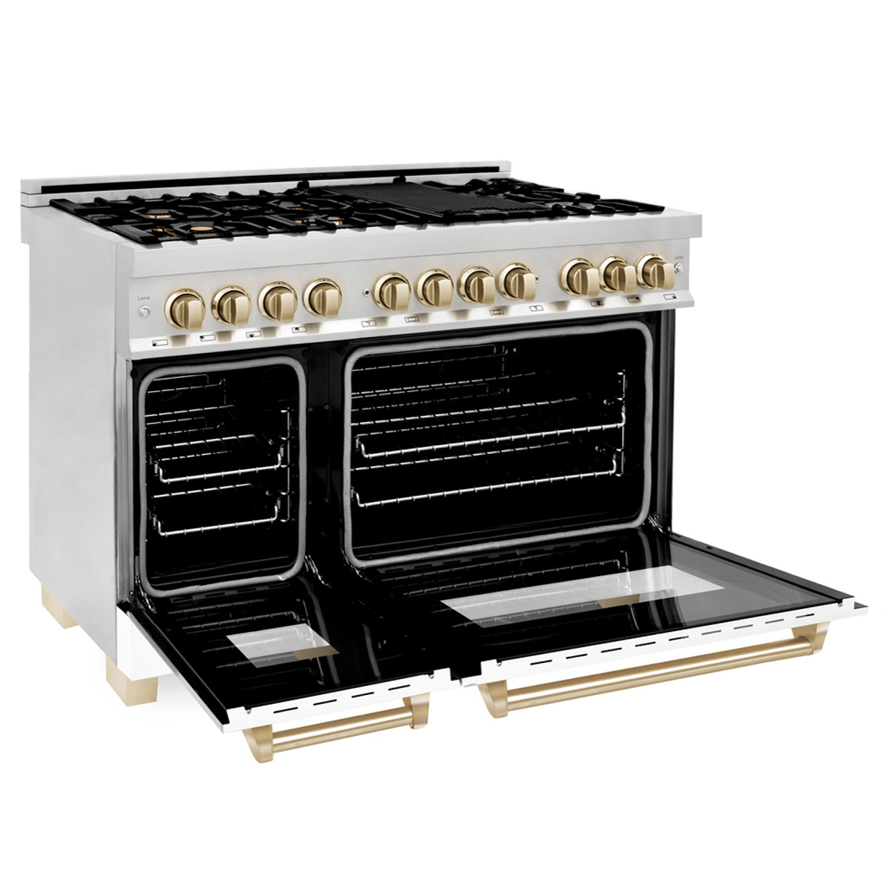 ZLINE Autograph Edition 48 6.0 Cu. ft. Dual Fuel Range in DuraSnow Stainless Steel with White Matte Door and Gold Accents (RASZ-WM-48-G)