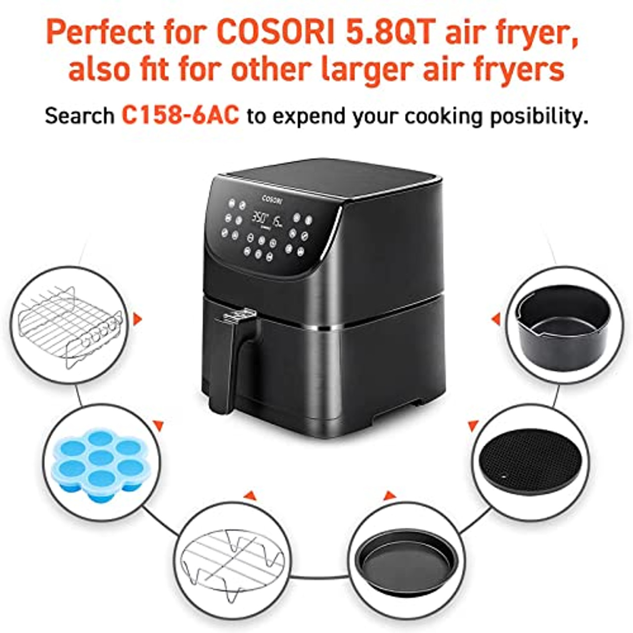  COSORI 5.8QT Air Fryer Black with Extra Frying Basket to Back  to Back Cooking,Nonstick, Dishwasher-Safe: Home & Kitchen