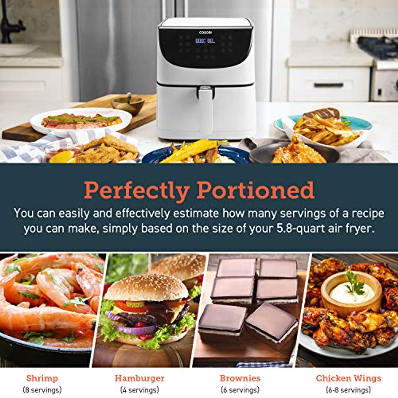 COSORI Air Fryer Max XL(100 Recipes) Electric Hot Oven Oilless Cooker LED  Touch Digital Screen with 11 Presets, Preheat& Shake Reminder, Nonstick  Basket, 5.8 QT-Creamy White 