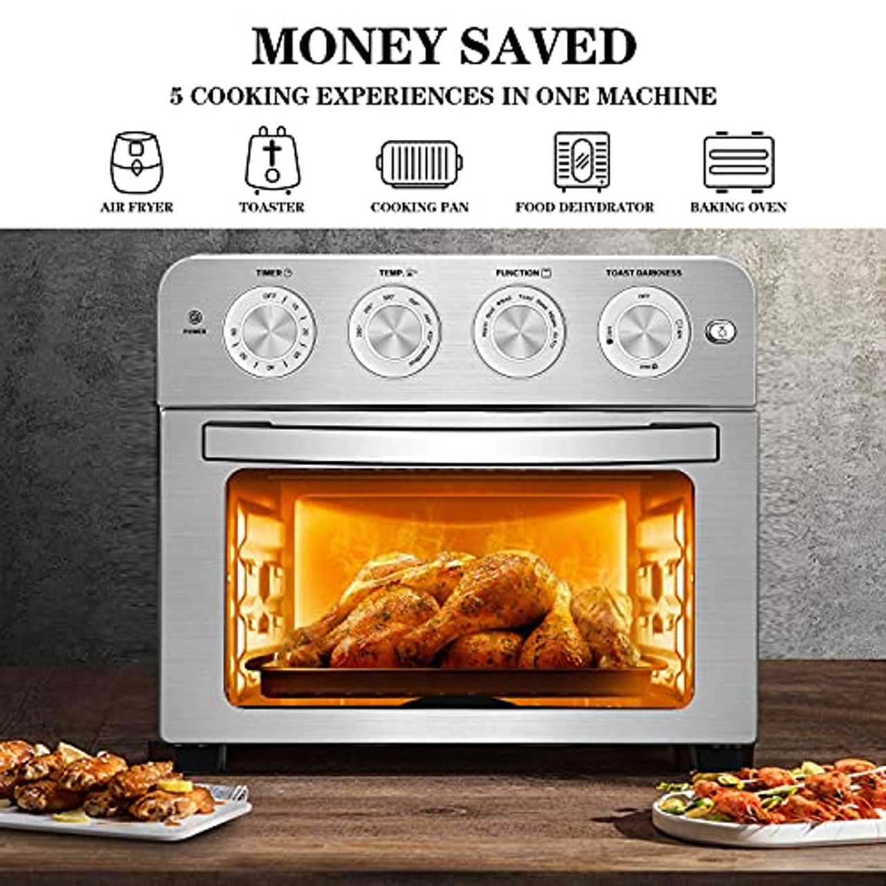 Geek Chef Air Fryer, 7-in-1 Air Fryer Oven, 6 Slice 24.5QT Air Fryer  Toaster Oven Combo, Roast, Bake, Broil, Reheat, Fry Oil-Free, Extra Large  Convection Countertop Oven, Accessories Included, Stainless Steel, ETL