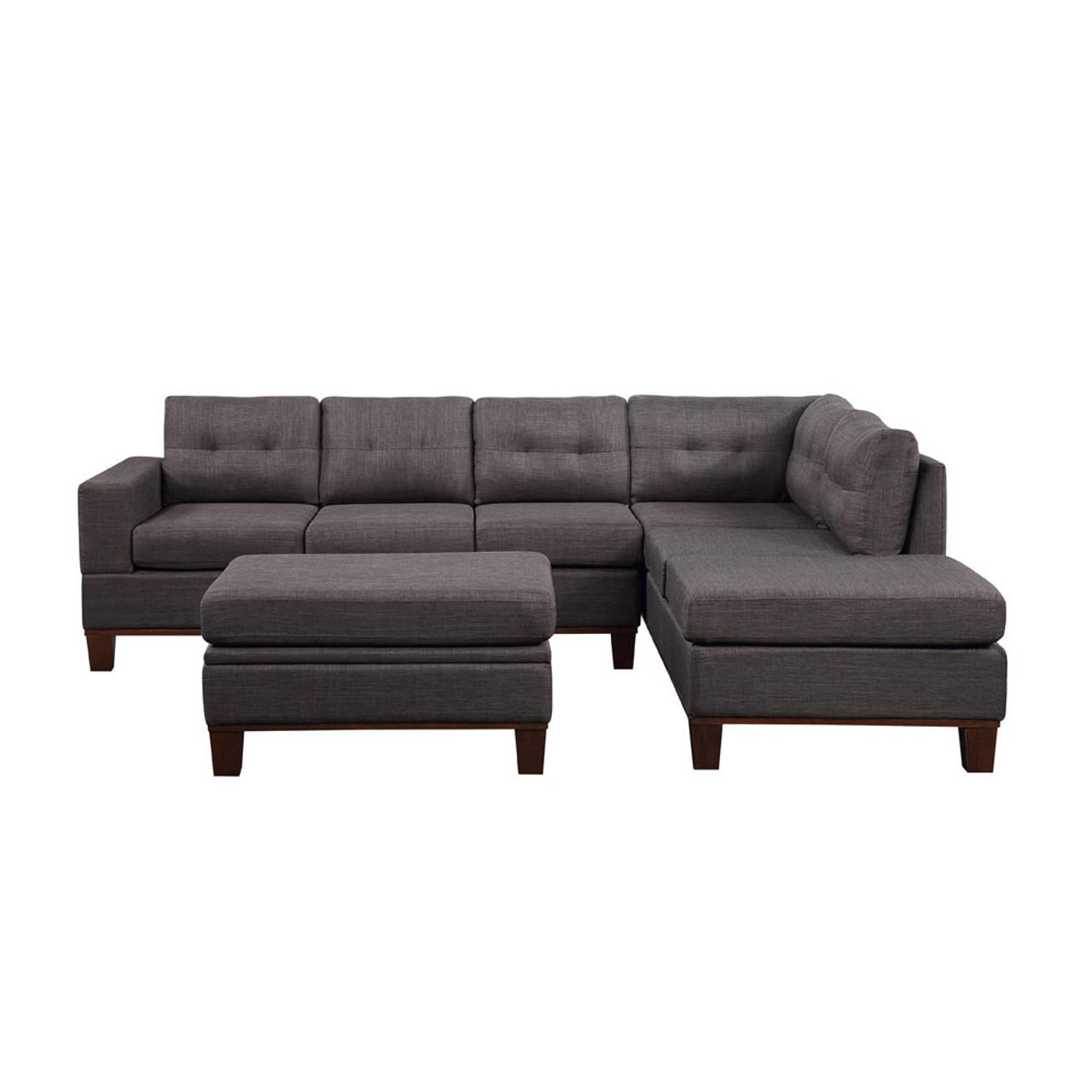 Lilola Home Hilo Dark Gray Fabric Reversible Sectional Sofa with Dropdown Armrest, Cupholder, and Storage Ottoman 87721