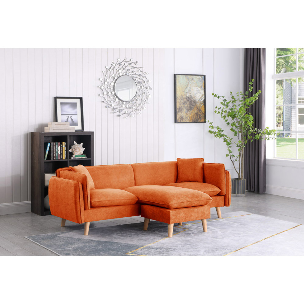 Brayden Orange Fabric Sectional Sofa Chaise 89642