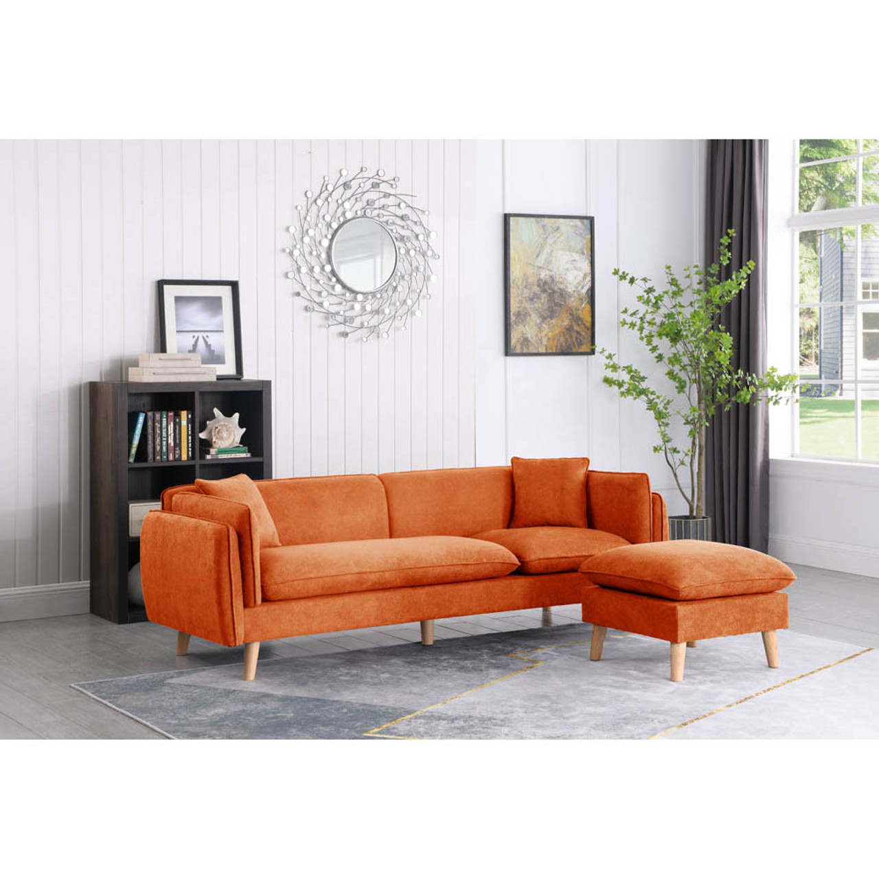 Brayden Orange Fabric Sectional Sofa Chaise 89642