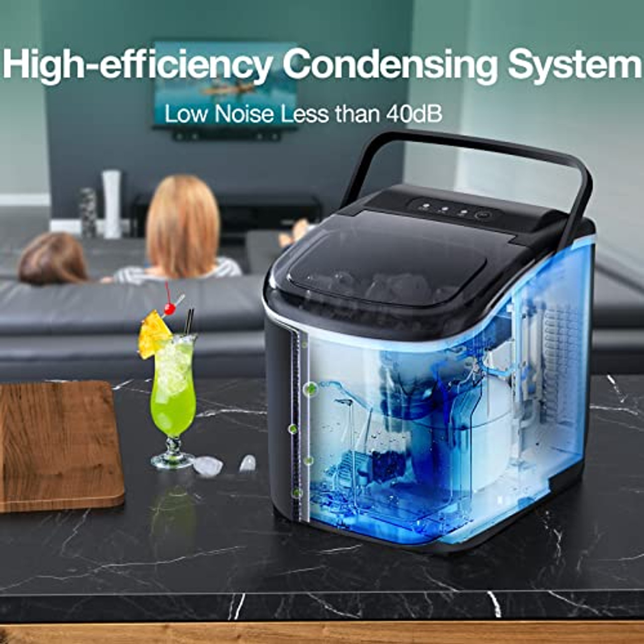 AGLUCKY Ice Makers Countertop with Self-Cleaning, 26.5lbs/24hrs, 9 Cubes  Ready in 6~8Mins, Portable Ice Machine with 2 Sizes Bullet Ice/Ice