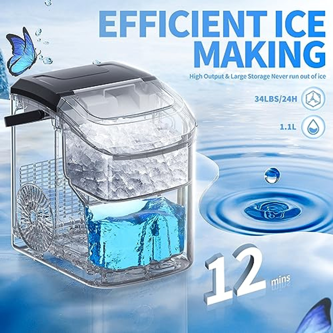 Nugget Countertop Ice Maker with Soft Chewable Ice, 34Lbs/24H
