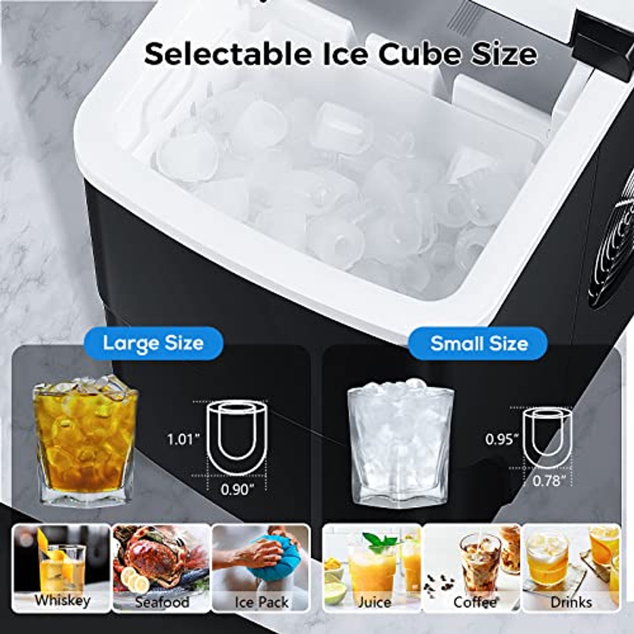 AGLUCKY Countertop Ice Maker Machine, Portable Ice Makers Countertop, Make  26 lbs ice in 24 hrs