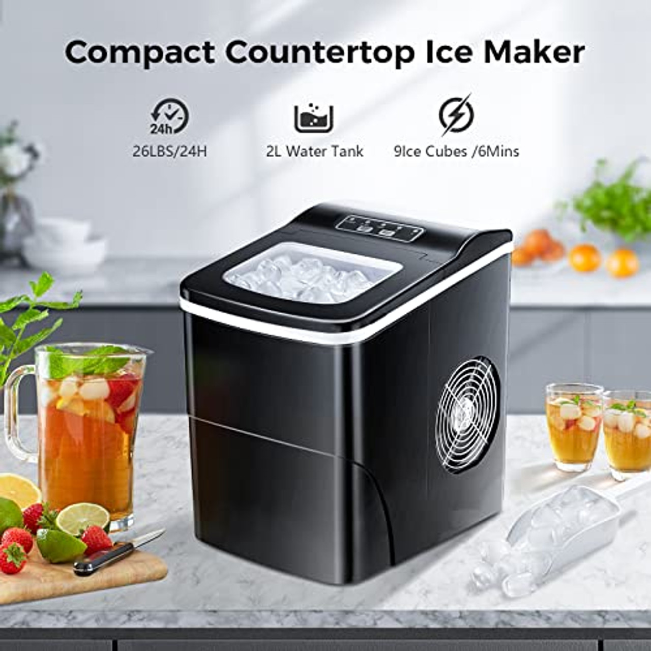 AGLUCKY Countertop Ice Maker Machine, Portable Ice Makers Countertop, Make  26 lbs ice in 24 hrs