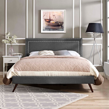 Modway Virginia King Fabric Platform Bed with Round Splayed Legs MOD-5917-GRY Gray