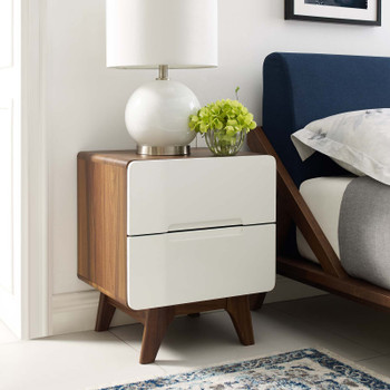 Modway Origin Wood Nightstand or End Table MOD-6073-WAL-WHI Walnut White