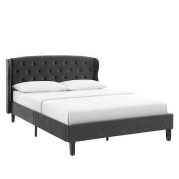 Modway Penelope Tufted Wingback Queen Performance Velvet Platform Bed MOD-6180-CHA In Charcoal Gray