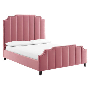 Modway Lucille Queen Performance Velvet Platform Bed in Dusty Rose MOD-6281-DUS