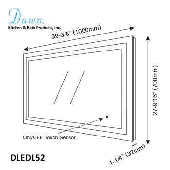 Dawn DLEDL52 LED Back Light Mirror wall hang with matte aluminum frame and Touch Sensor