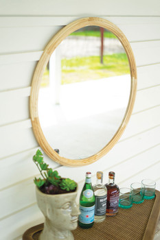 ROUND WOOD FRAMED MIRROR