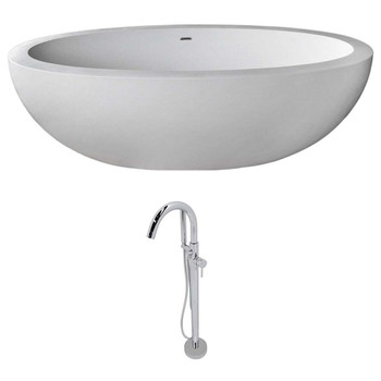 ANZZI Lusso 6.3 ft. Man-Made Stone Classic Soaking Bathtub in Matte White and Kros Faucet in Chrome