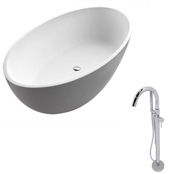 ANZZI Cestino 5.5 ft. Man-Made Stone Classic Soaking Bathtub in Matte White and Kros Faucet in Chrome
