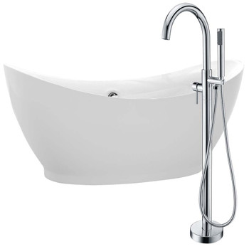 ANZZI Reginald 68 in. Acrylic Soaking Bathtub in White with Faucet in Polished Chrome- FTAZ091-0025C