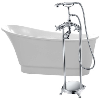 ANZZI Prima 67 in. Acrylic Flatbottom Non-Whirlpool Bathtub in White with Tugela Faucet in Polished Chrome