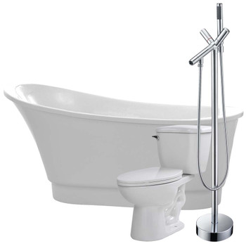 ANZZI Prima 67 in. Acrylic Flatbottom Non-Whirlpool Bathtub with Havasu Faucet and Kame 1.28 GPF Toilet