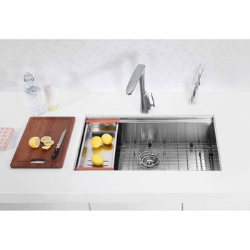 ANZZI Aegis Undermount Stainless Steel 30 in. 0-Hole Single Bowl Kitchen Sink with Cutting Board and Colander