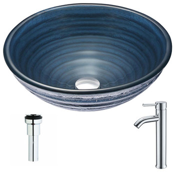 ANZZI Tempo Series Deco-Glass Vessel Sink in Coiled Blue with Fann Faucet in Polished Chrome LSAZ042-041