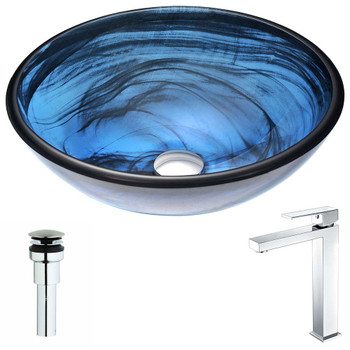 ANZZI Soave Series Deco-Glass Vessel Sink in Sapphire Wisp with Enti Faucet in Chrome LSAZ048-096