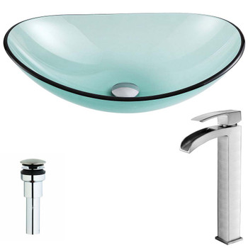 ANZZI Major Series Deco-Glass Vessel Sink in Lustrous Green with Key Faucet in Brushed Nickel