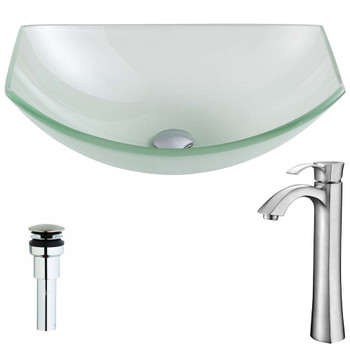 ANZZI Pendant Series Deco-Glass Vessel Sink in Lustrous Frosted with Harmony Faucet in Brushed Nickel