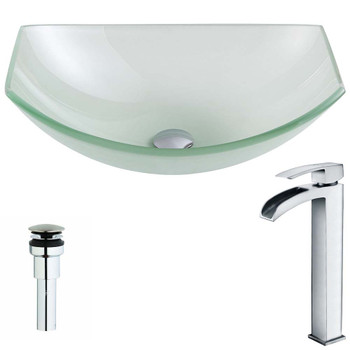 ANZZI Pendant Series Deco-Glass Vessel Sink in Lustrous Frosted with Key Faucet in Polished Chrome