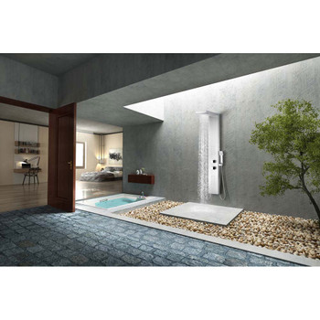 ANZZI Expanse 64 in. Full Body Shower Panel with Heavy Rain Shower and Spray Wand in Brushed Steel