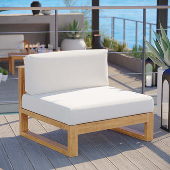 Modway Upland Outdoor Patio Teak Wood Armless Chair EEI-4125-NAT-WHI