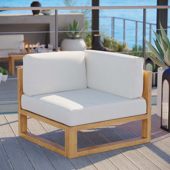 Modway Upland Outdoor Patio Teak Wood Corner Chair EEI-4126-NAT-WHI