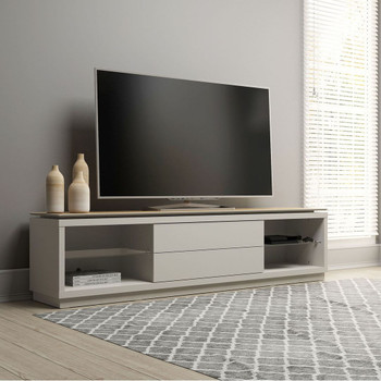 Manhattan Comfort 222751 Lincoln 85.43"  TV Stand with 4 Shelves in Off White and Cinnamon