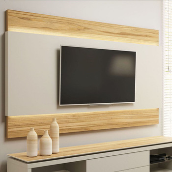 Manhattan Comfort 255051 Lincoln 85.43"  TV Panel with LED Lights  in Off White and Cinnamon