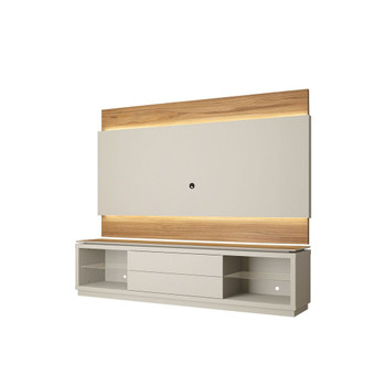 Manhattan Comfort 2-222751255051 Lincoln 85"  TV Stand and Panel  with LED Lights in Off White and Cinnamon
