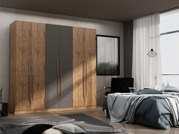 Manhattan Comfort 107GMC7 Gramercy Modern Freestanding Wardrobe Armoire Closet in Nature and Textured Grey