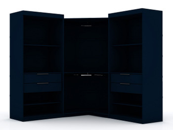 Manhattan Comfort 111GMC4 Mulberry Open 3 Sectional Modern Wardrobe Corner Closet with 4 Drawers - Set of 3 in Tatiana Midnight Blue