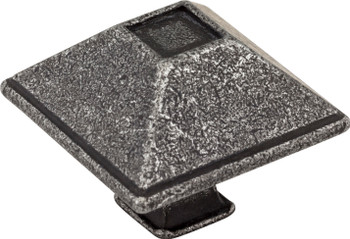 Jeffrey Alexander 1-1/2" Overall Length Distressed Antique Silver Square Tahoe Cabinet Knob 602SIM