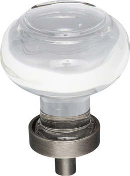 Jeffrey Alexander 1-7/16" Diameter Brushed Pewter Button Glass Harlow Cabinet Knob G120BNBDL