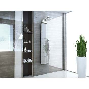 Echo 63.5 in. 4-Jetted Shower Panel with Heavy Rain Shower and Spray Wand in Brushed Steel