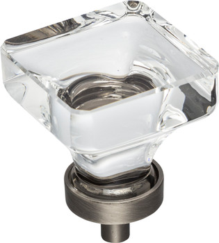 Jeffrey Alexander 1-3/8" Overall Length Brushed Pewter Square Glass Harlow Cabinet Knob G140L-BNBDL