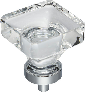 Jeffrey Alexander 1-3/8" Overall Length Polished Chrome Square Glass Harlow Cabinet Knob G140L-PC