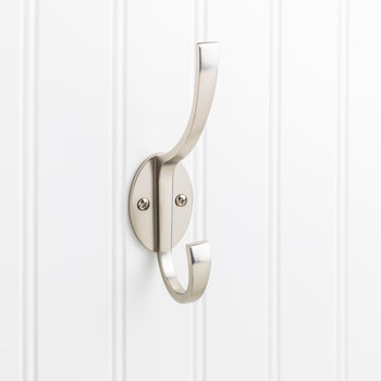 Elements 5-7/8" Satin Nickel Flared Transitional Double Prong Wall Mounted Hook YD55-587SN
