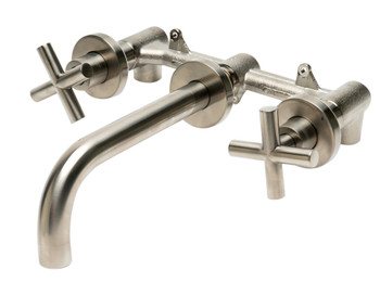 ALFI brand AB1035-BN Brushed Nickel 8" Widespread Wall-Mounted Cross Handle Faucet