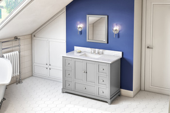 Jeffrey Alexander 48" Grey Addington Vanity, White Carrara Marble Vanity Top, undermount rectangle bowl VKITADD48GRWCR