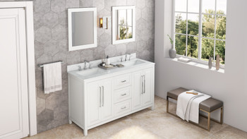 Jeffrey Alexander 60" White Cade Vanity, double bowl, White Carrara Marble Vanity Top, undermount rectangle bowl VKITCAD60WHWCR