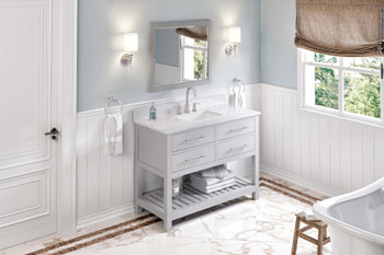 Jeffrey Alexander 48" Grey Wavecrest Vanity, White Carrara Marble Vanity Top, undermount rectangle bowl VKITWAV48GRWCR