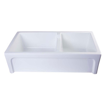 ALFI brand AB3618ARCH-W  36" White Arched Apron Thick Wall Fireclay Double Bowl Farm Sink